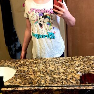 Cute unicorn and miney mouse white T-shirt size 14-16